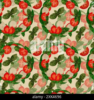 Le design aquarelle met en valeur les fruits et les feuilles, idéal pour la mode, le tissu ou les projets de décoration intérieure. Art numérique dans le style aquarelle, modèle sans couture sur un fond beige, pour l'impression sur tissu et papier. Banque D'Images