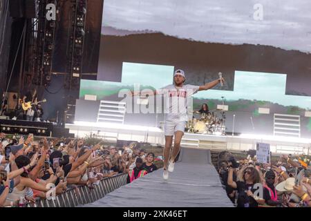 Twin Lakes, États-Unis. 20 juillet 2024. Bailey Zimmerman pendant le Country Thunder Music Festival le 20 juillet 2024, à Twin Lakes, Wisconsin (photo de Daniel DeSlover/Sipa USA) crédit : Sipa USA/Alamy Live News Banque D'Images