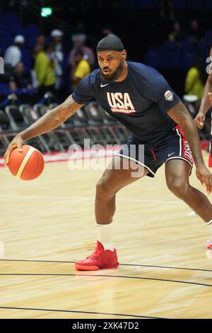 Londres, Royaume-Uni. 20 juillet 2024. LeBron JamesTeam USA lors du match amical international de basket-ball entre les États-Unis et le Soudan du Sud le 20 juillet 2024 à O2 Arena à Londres, Royaume-Uni. Photo de Laurent Lairys/ABACAPRESS. COM Credit : Abaca Press/Alamy Live News Banque D'Images
