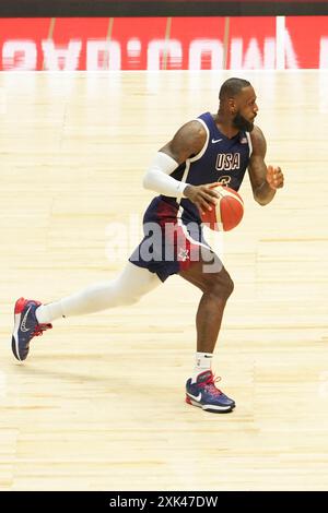 Londres, Royaume-Uni. 20 juillet 2024. LeBron JamesTeam USA lors du match amical international de basket-ball entre les États-Unis et le Soudan du Sud le 20 juillet 2024 à O2 Arena à Londres, Royaume-Uni. Photo de Laurent Lairys/ABACAPRESS. COM Credit : Abaca Press/Alamy Live News Banque D'Images