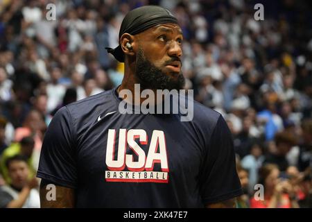 Londres, Royaume-Uni. 20 juillet 2024. LeBron JamesTeam USA lors du match amical international de basket-ball entre les États-Unis et le Soudan du Sud le 20 juillet 2024 à O2 Arena à Londres, Royaume-Uni. Photo de Laurent Lairys/ABACAPRESS. COM Credit : Abaca Press/Alamy Live News Banque D'Images