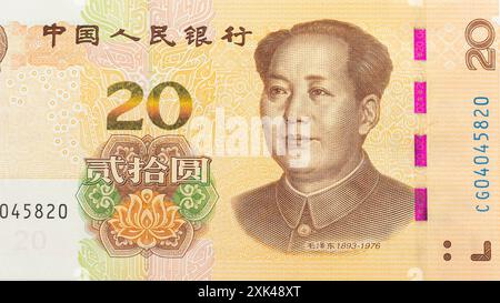 Portrait de Mao Tsé-toung sur un billet de 20 yuan chinois, de l'argent chinois Banque D'Images