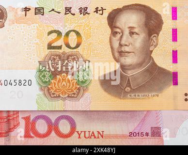 Portrait de Mao Tsé-toung sur un billet de 20 yuan chinois, de l'argent chinois Banque D'Images