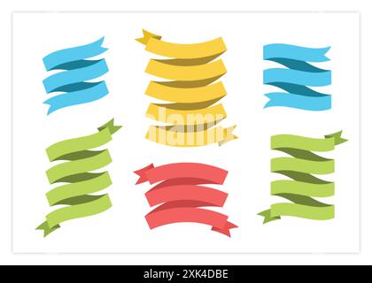 Illustration de l'ensemble vectoriel de ruban d'étiquette vierge. Étiquettes de ruban bouclé de conception vintage et drapeaux de défilement incurvés ou bannières autocollantes avec espace vide pour premium Illustration de Vecteur
