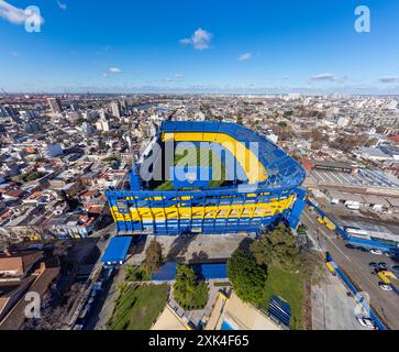 Tir de drone du stade la Bombonera, stade du Club Atletico Boca Juniors, quartier de la Boca à Buenos Aires. Banque D'Images