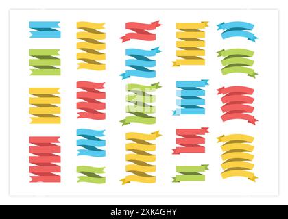Illustration de collection vectorielle de bannière de modèle de ruban. Grand ensemble coloré de rubans et étiquettes de différentes formes avec des espaces vides pour le message, isolé Illustration de Vecteur