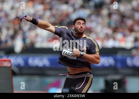 Leonardo FABBRI (Italie) en compétition dans la finale masculine du lancer du poids lors de la 2024, IAAF Diamond League, London Stadium, Queen Elizabeth Olympic Park, Stratford, Londres, Royaume-Uni. Banque D'Images