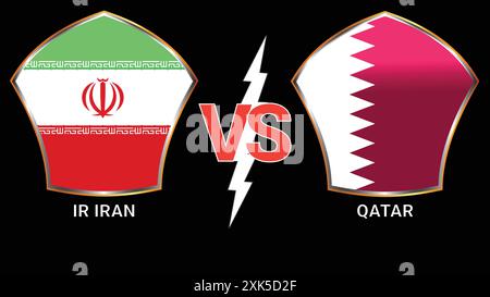 IR Iran vs Qatar Soccer match de football avec fond noir et versus drapeaux Illustration de Vecteur