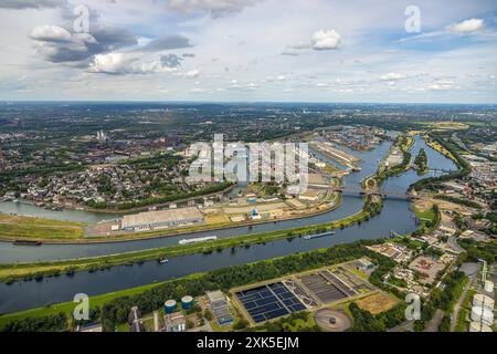 Luftbild, Duisburg-Nord, Duisport Hafen Duisburg mit Ölinsel, Kohleninsel und Schrottinsel, Ortsteil Ortsansicht Ruhrort, Fernsicht und blauer Himmel mit Wolken, Ruhrort, Duisburg, Ruhrgebiet, Rhénanie-du-Nord-Westphalie, Deutschland ACHTUNGxMINDESTHONORARx60xEURO *** vue aérienne, Duisburg Nord, Duisport port port Duisburg avec île pétrolière, île charbonnière et île ferraille, vue de district Ruhrort, vue lointaine et ciel bleu avec nuages, Ruhrort, Duisburg, région de la Ruhr, Rhénanie-du Nord-Westphalie, Allemagne ATTENTIONxMINDESTHONORARx60xEURO Banque D'Images