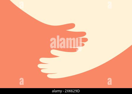 Une illustration minimaliste de mains embrassant, symbolisant le soutien, le soin et l'amour. Idéal pour les visuels de charité et de soutien émotionnel. Illustration de Vecteur