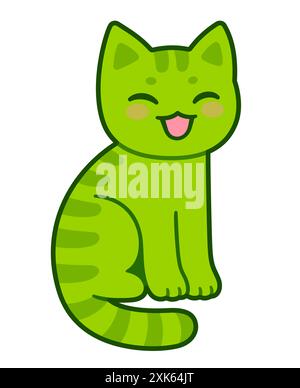 Dessin de chat de pastèque de dessin animé mignon. Chaton rayé vert drôle, illustration vectorielle dessinée à la main simple. Illustration de Vecteur