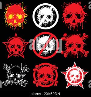 Ensemble d'art splash crâne humain Illustration de Vecteur