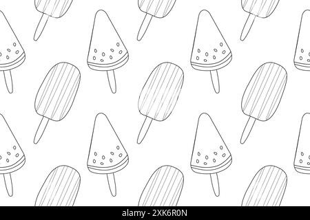 Modèle sans couture de glaçons popsicles pour les pages à colorier. Parfait pour les activités estivales et les projets créatifs. Illustration de Vecteur