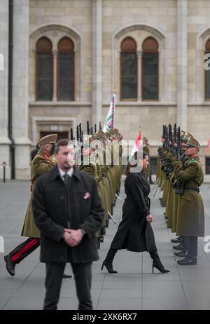 Budapest, Hongrie - 15 mars 2023 : la présidente hongroise Katalin Novak à l'occasion de la célébration de la fête nationale hongroise. Banque D'Images