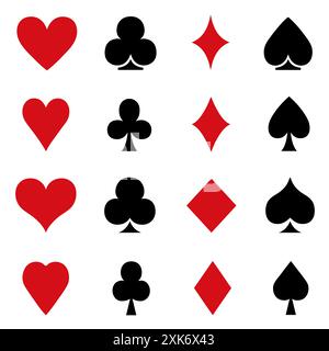 Collection de différents symboles de cartes à jouer isolés sur blanc Illustration de Vecteur