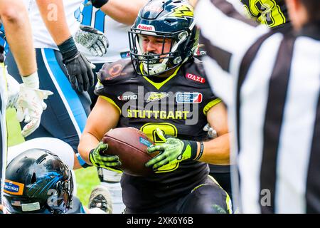 Stuttgart, Allemagne. 21 juillet 2024. ELF/ match : Panthers Wroclaw à Stuttgart Surge le 21. Juny. 2024 , dans le stade Gazi , Stuttgart, Allemagne, Stuttgart Surge/ RB # 6 Levin Liebenow. Crédit : Frank Baumert/Alamy Live News Banque D'Images