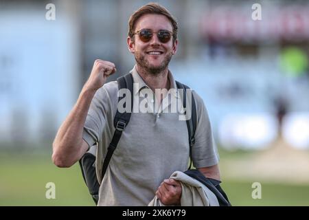 Stuart Broad célèbre la victoire d'Englands lors du quatrième jour du Rothesay test match Angleterre vs West Indies à Trent Bridge, Nottingham, Royaume-Uni, 21 juillet 2024 (photo par Mark Cosgrove/News images) Banque D'Images