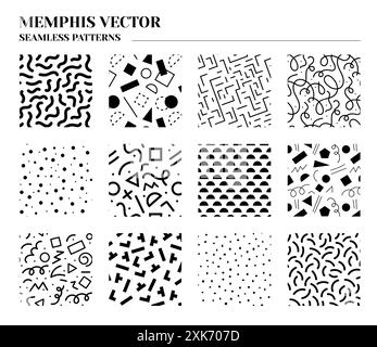 Motifs de texture. Doodles géométriques abstraites à pois sans couture, conception graphique simple des années 90 de memphis, mode amusante. Décor textile, papier d'emballage, design de papier peint. Impression pour tissu. Fond de conception vectorielle Illustration de Vecteur