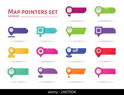 Icônes d'épingle. Marqueur de carte. Repère de lieu 3D ou point de destination GPS. Symbole de balise de position de flèche. Pointeur de navigation. Bouton de localisation du trajet. Position de déplacement. Direction du trajet. Jeu de symboles de géolocalisation vectorielle Illustration de Vecteur