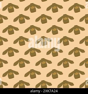 Pull sans couture motif. Arrière-plan de répétition des vêtements chauds. Illustration rétro dessinée à la main vectorielle. Illustration de Vecteur