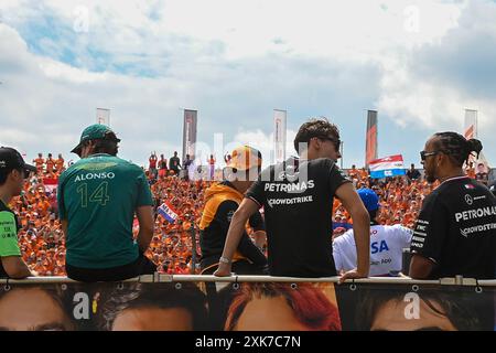 Driver Parade avant la course pendant Raceday le dimanche 21 juillet, du Grand Prix de Hongrie de formule 1 2024, qui aura lieu sur Hungaroring Track à Mogyorod, Budapest, Hongrie, du 19 au 21 juillet 2024 Banque D'Images