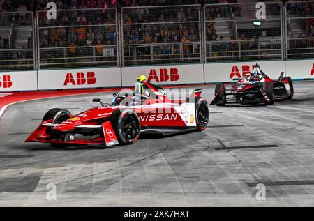 Londres, Royaume-Uni. 21 juillet 2024. Oliver ROWLAND (voiture 22), NISSAN Formula E Team remporte la dernière course de la saison 10 du Championnat du monde ABB HANKOOK 2023 Londres à Excel, Londres, Royaume-Uni. Crédit : LFP/Alamy Live News Banque D'Images