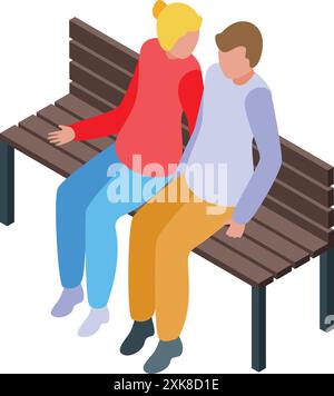 Jeune couple passe du temps ensemble, assis sur un banc de parc et ayant une conversation agréable Illustration de Vecteur