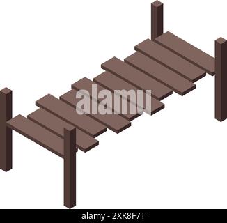 Simple pont en bois enjambant une traversée de rivière en vue isométrique Illustration de Vecteur