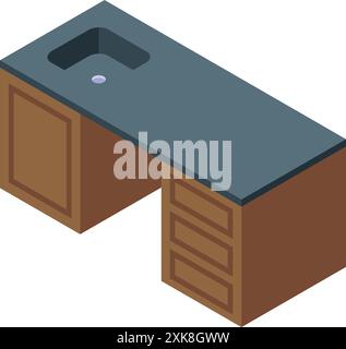 Meuble d'évier de salle de bains moderne avec tiroirs pour stocker les cosmétiques, meubles de salle de bains dans la vue isométrique Illustration de Vecteur