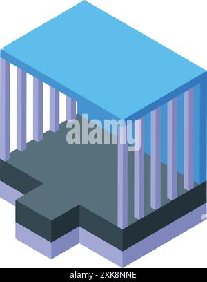 Icône isométrique d'une fondation de chantier de construction construite avec des poutres métalliques supportant un toit Illustration de Vecteur