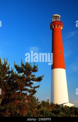 Le phare rouge et blanc de Barnegat se dresse sur la côte du Jersey Banque D'Images