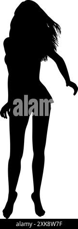 Femme mystérieuse abstraite, silhouette expressive noire en pleine longueur. Silhouette féminine noire isolée. Illustration de Vecteur