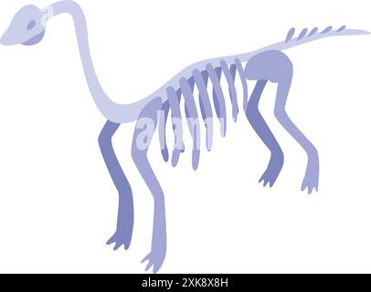 Squelette violet de brachiosaurus debout sur deux jambes de vue latérale, isolé sur fond blanc Illustration de Vecteur