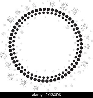 Cadre rond minimal avec cercles et étoiles. Élément décoratif vectoriel, cadre géométrique moderne avec des cercles et des silhouettes d'étoiles. Illustration de Vecteur