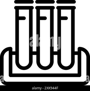 Cette icône minimaliste représente trois tubes à essai placés dans un équipement de laboratoire, transmettant un sentiment d'exploration scientifique Illustration de Vecteur