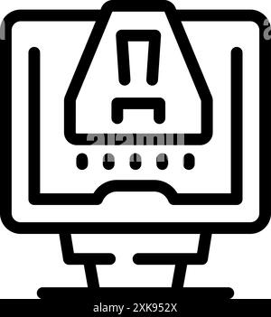 Icône de ligne d'un ordinateur affichant une notification d'avertissement, symbolisant une alerte système Illustration de Vecteur