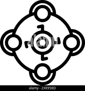 Cette icône abstraite représente le flux de données et l'intégration du système avec sa conception circulaire et ses éléments de connexion Illustration de Vecteur