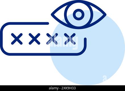 Boîte de saisie de mot de passe, caractères cachés et oeil. Activation de la visibilité du mot de passe. Icône de contour pixel Perfect, modifiable Illustration de Vecteur