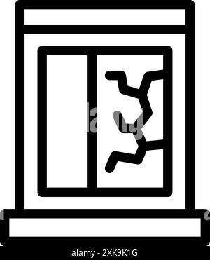 Dessin au trait d'une vitre brisée, suggérant vandalisme et insécurité Illustration de Vecteur