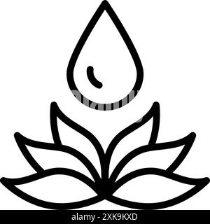 Concept Ayurveda. Essence de beauté, sérum ou huile essentielle, huile porteuse. Icône vectorielle de contour spa. Fleur de Lotus, Lotus, symbole de contour de fleur de lis. Vecto Illustration de Vecteur