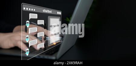 AI. Concept d'application de service client numérique intelligent chatbot. Ordinateur ou application de dispositif mobile utilisant l'intelligence artificielle chat bot automatique Banque D'Images