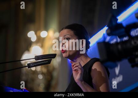Madrid, Espagne. 22 juillet 2024. La ministre de la Jeunesse et de l’enfance, Sira Rego, était l’invitée principale ce matin lors d’un petit-déjeuner informatif organisé par Nueva Economia Forum, à Madrid. Crédit : D. Canales Carvajal/Alamy Live News Banque D'Images