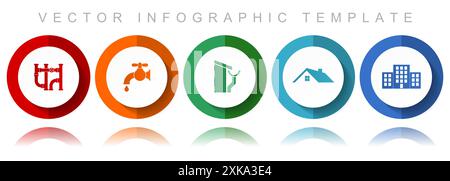 Collection d'icônes vectorielles de service à domicile, icônes diverses telles que tuyau, robinet, toit et gouttière, maison et bâtiment, modèle infographique de conception plate dans e Illustration de Vecteur