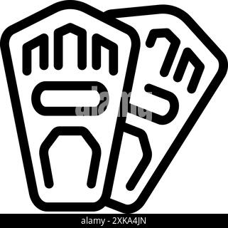 Icône noire et blanche d'une paire de raquettes couchées, utile pour les sports d'hiver et les activités Illustration de Vecteur