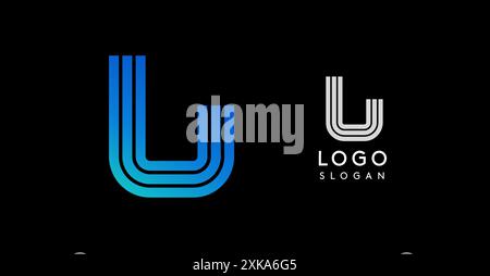 Logo minimaliste avec des lignes bleues élégantes formant la lettre U. propre, design moderne adapté à la marque d'entreprise, les entreprises technologiques, professionnel Illustration de Vecteur