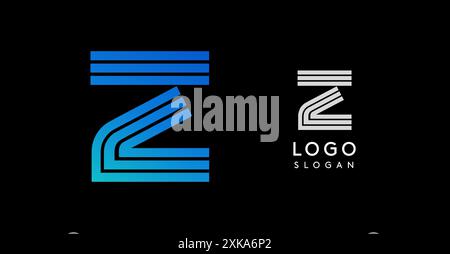 Logo abstrait moderne avec dégradé bleu et rayures blanches formant la lettre Z pour la technologie, l'innovation, la marque numérique. Élégant, dynamique, minimaliste Illustration de Vecteur