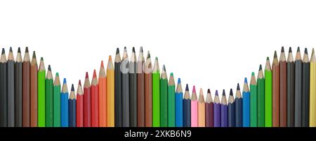 Crayon de couleur avec une pointe pointue sont magnifiquement disposés., isolés sur fond blanc et ont des chemins de détourage. Banque D'Images