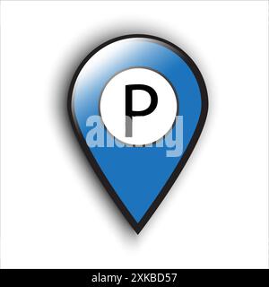 Icône d'emplacement de stationnement. Marqueur cartographique bleu. Effet brillant. Illustration vectorielle. Illustration de Vecteur