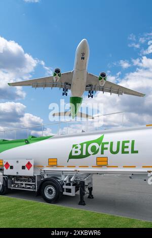 Avion et remorque de réservoir de biocarburant. Nouvelles sources d'énergie. Banque D'Images