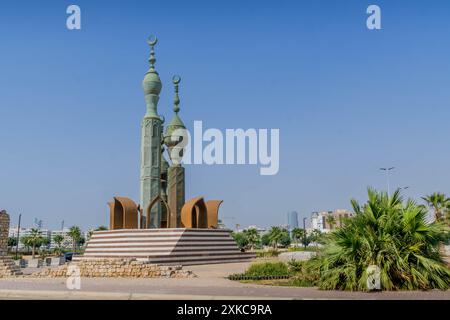 Le monument de la culture arabe à Allegiance Square à Al-Balad, Jeddah historique, en Arabie Saoudite, moyen-Orient. Banque D'Images